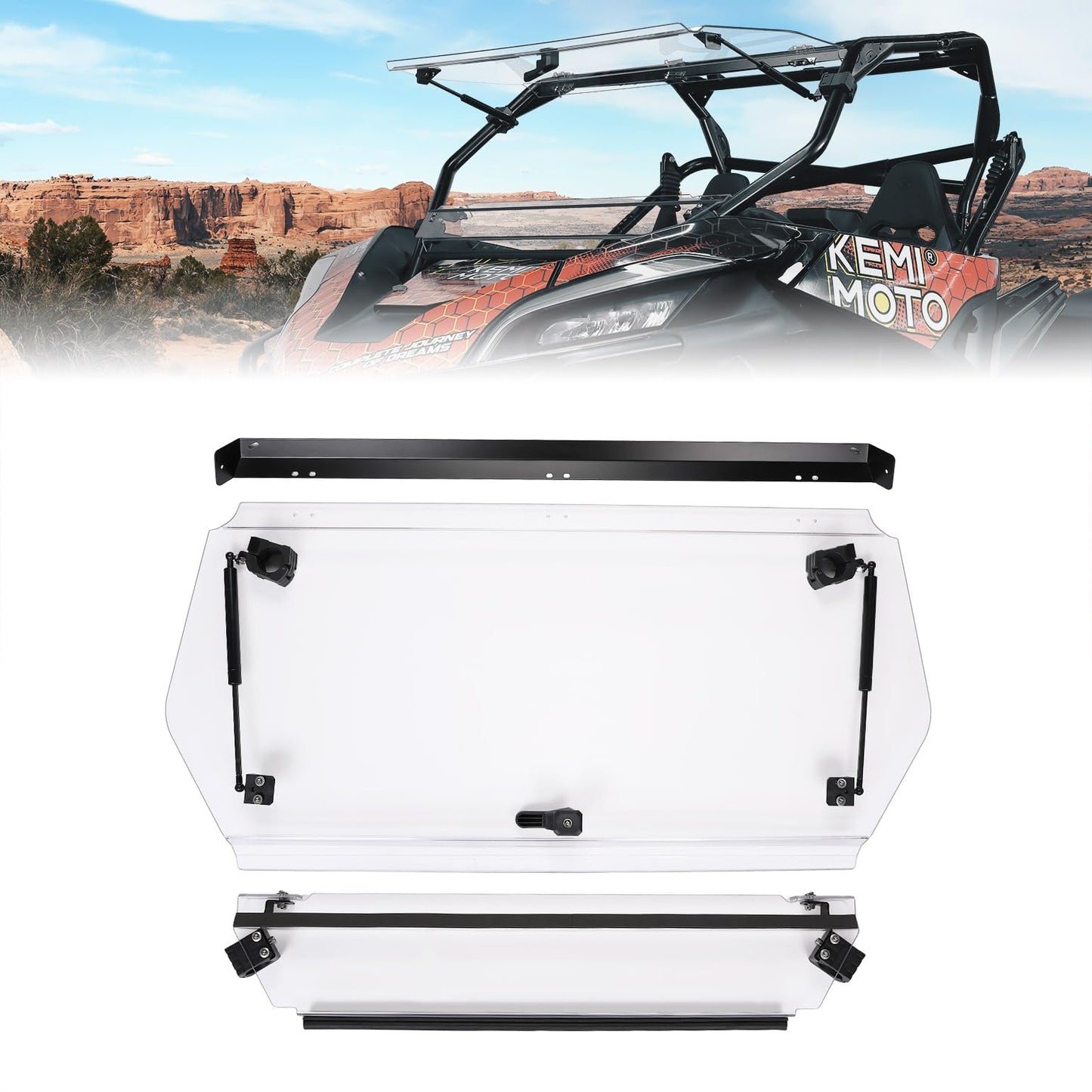 3-in-1 Folding Half Flip Windshield For 2020+ CFMOTO ZForce 950 - Kemimoto