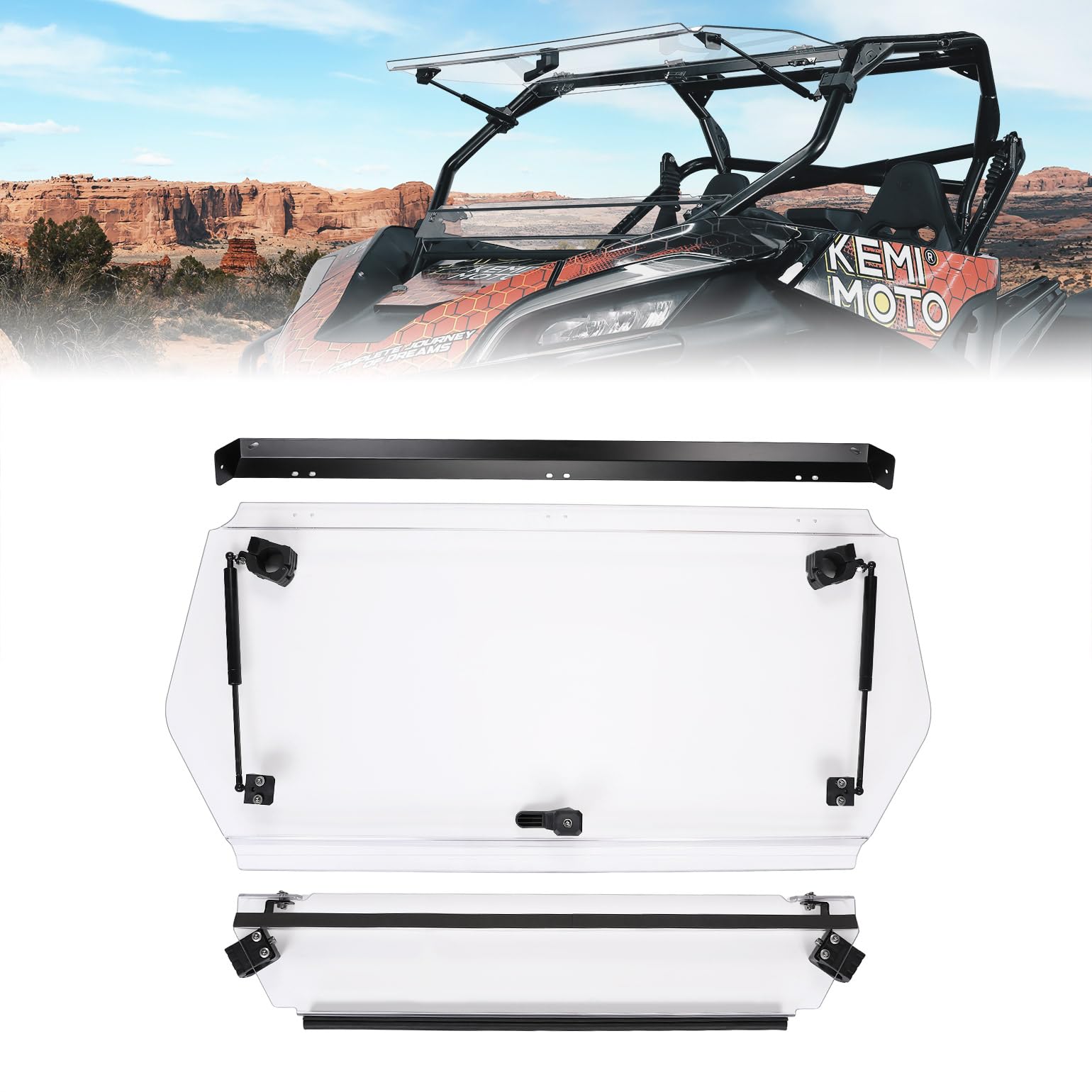 3-in-1 Folding Half Flip Windshield For 2020+ CFMOTO ZForce 950 - Kemimoto