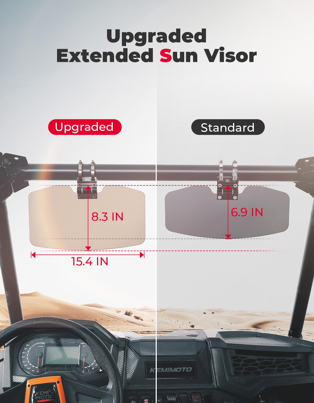 Oversized Upgraded UTV Sun Visor Mirror for 1.5¡±-2¡± Roll Bars - Kemimoto