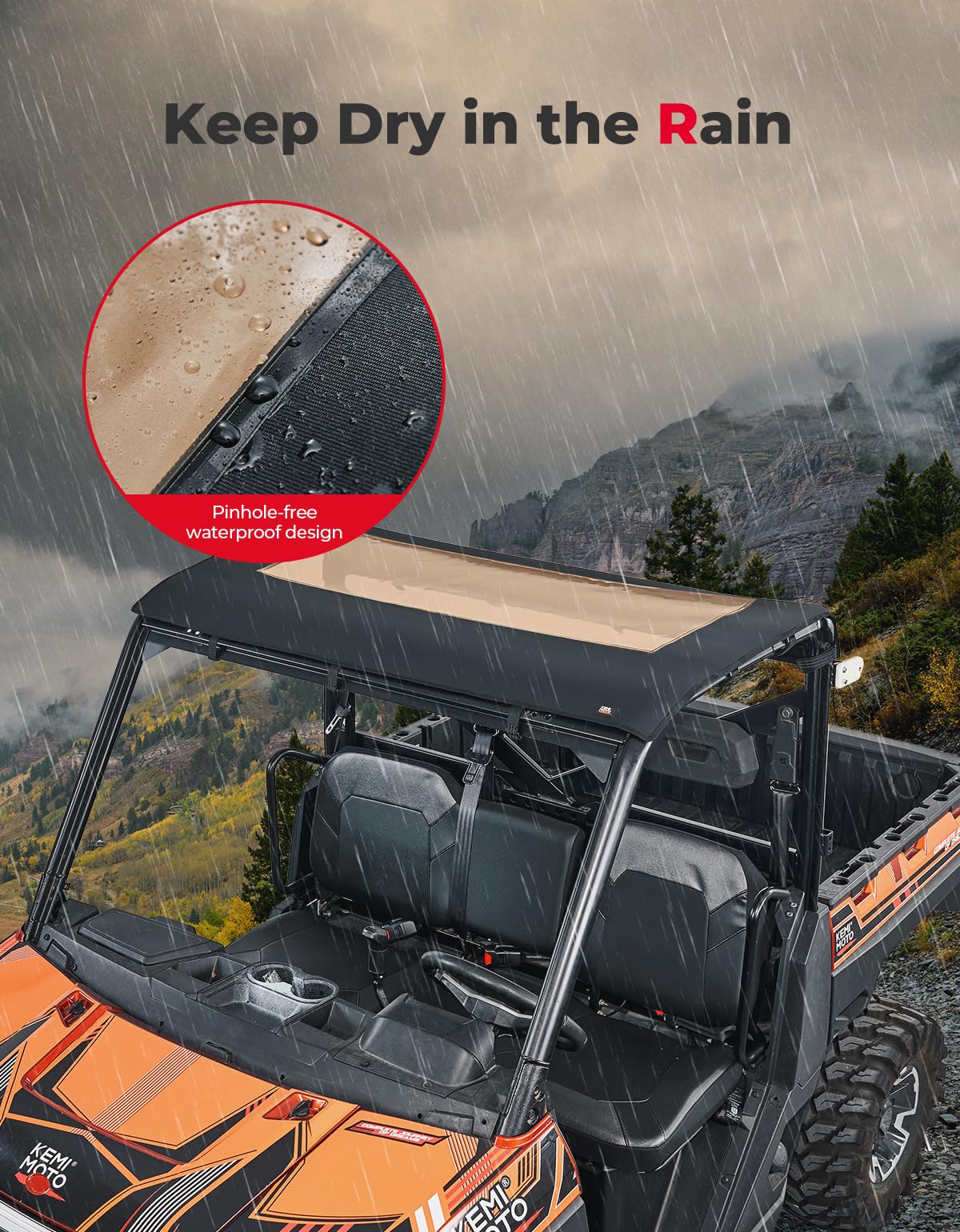 3-Seat Canvas Roof Top Tint Waterproof for Polaris Ranger XP 1000