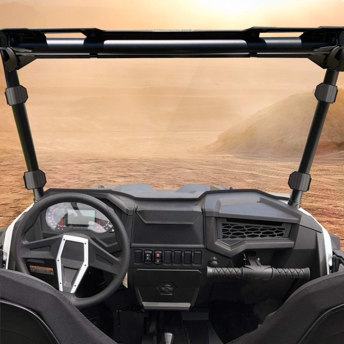 Front Full Windshield with 4 Black Clamps For Polaris RZR