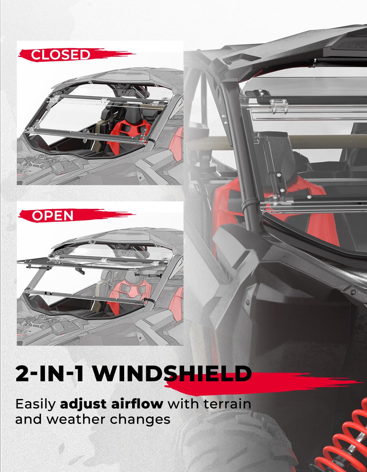 Upgraded Scratch Resistant Flip Windshield for Can-Am Maverick X3/X3 MAX