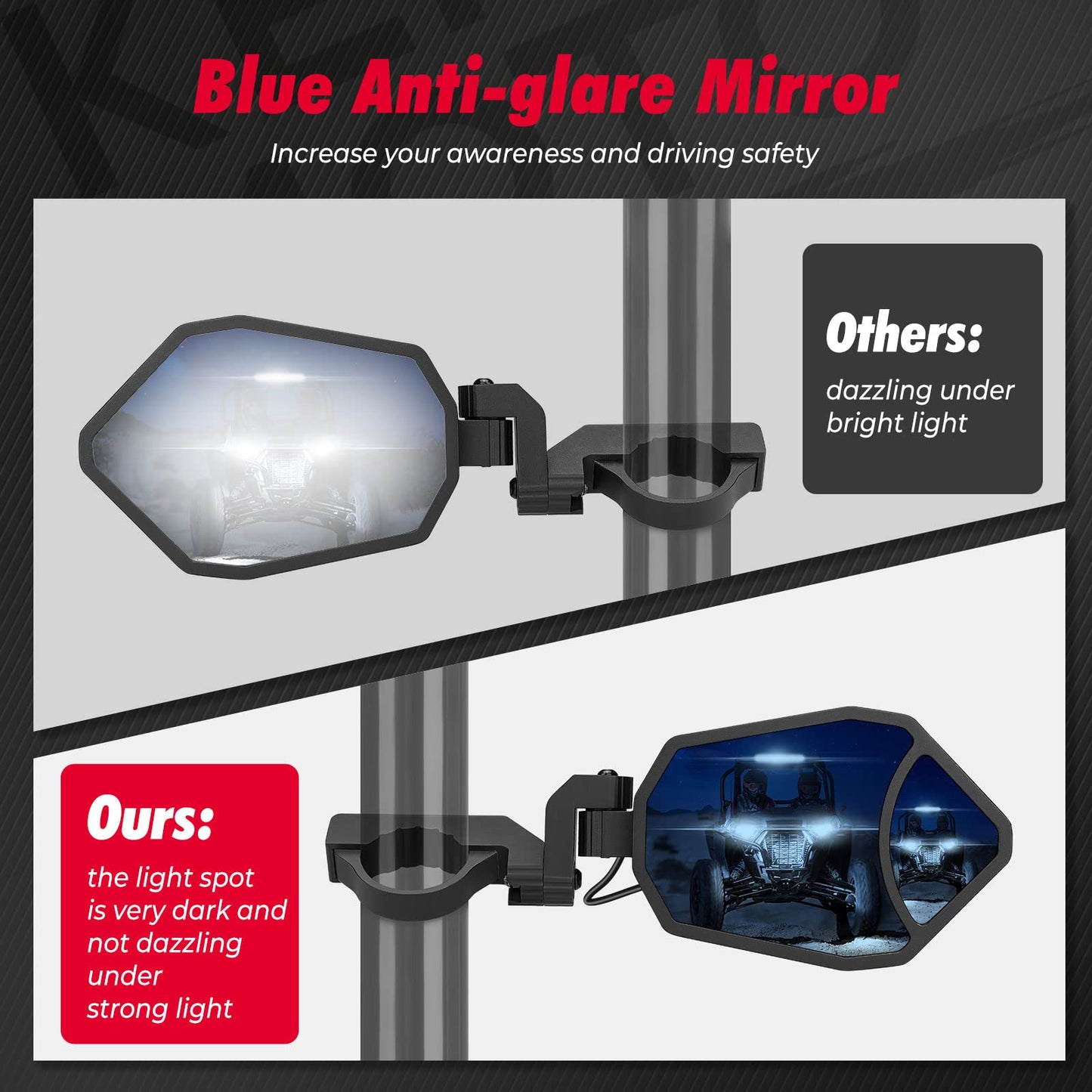Aluminium RGB Lighted Side Mirrors Fit with Windshield for 1.6"-2" Roll Bar
