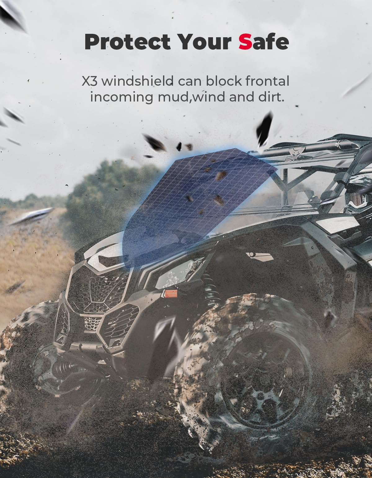 3-Piece PC Front Full Windshield for Can-Am Maverick X3/MAX