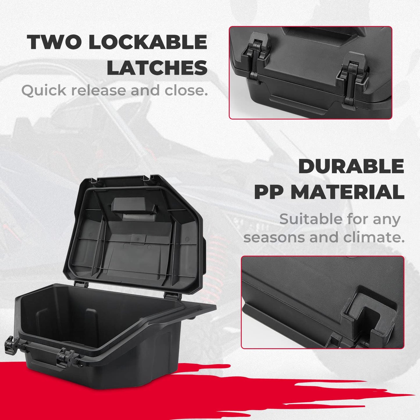 36L Rear Cargo Box with Two Lockable Latches Fit Polaris RZR PRO R - Kemimoto