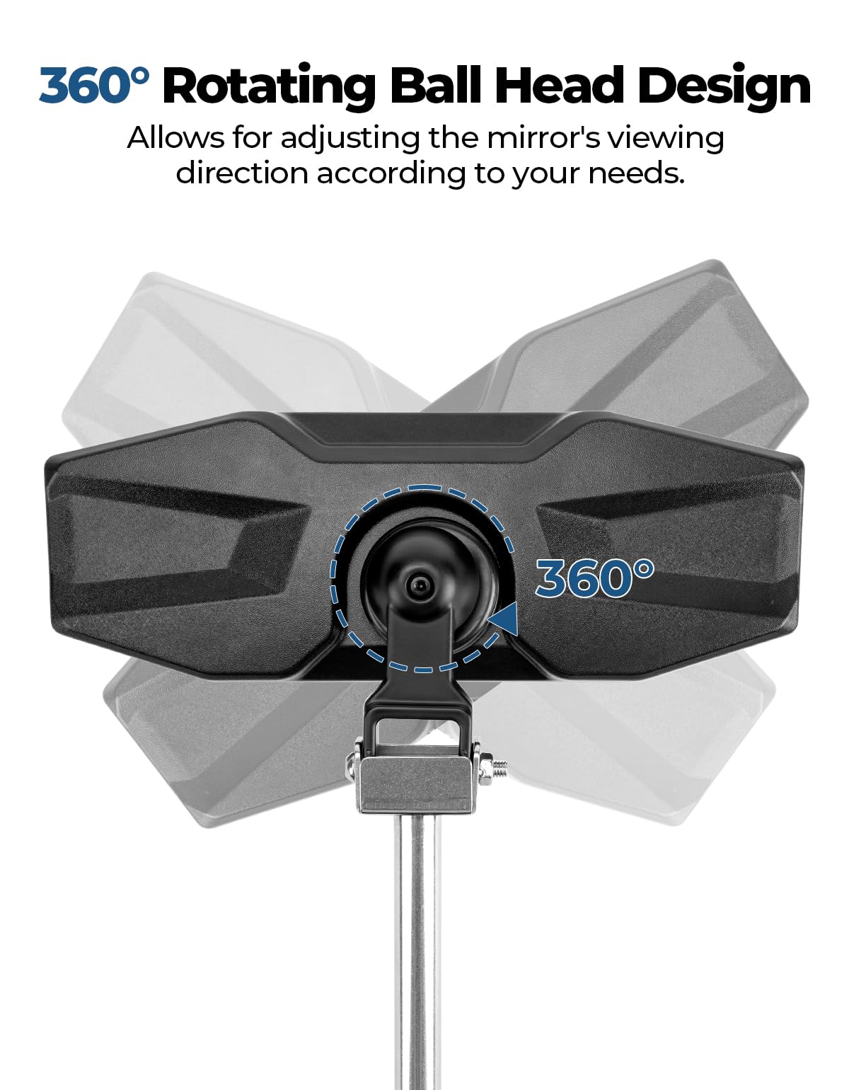 360¡ã Adjustable Boat Rear Mirror with Telescoping Pole 4.5"x8" - Kemimoto