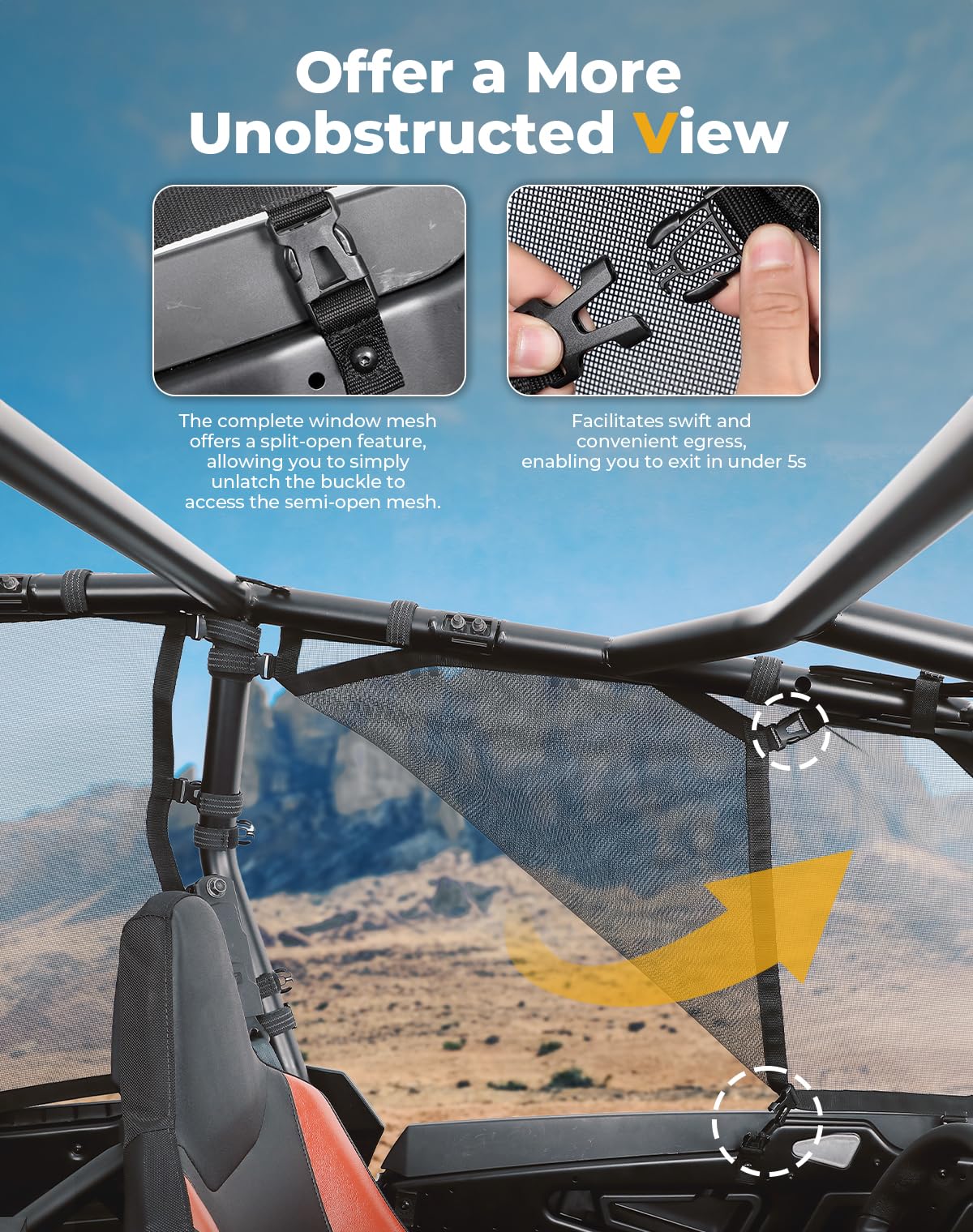 Window Mesh Net Side Soft Windshield for 2024 Polaris RZR XP 4 1000