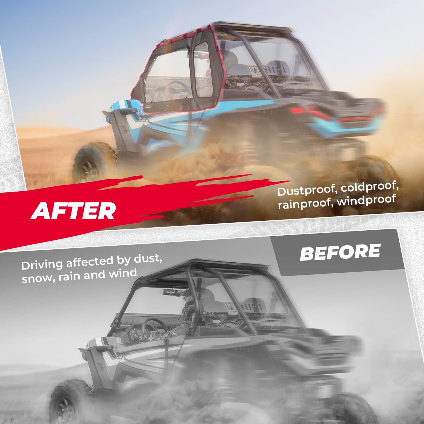 Cab Enclosures 2 Soft Upper Doors 3-IN-1 Flip Windshield for Polaris RZR XP 1000