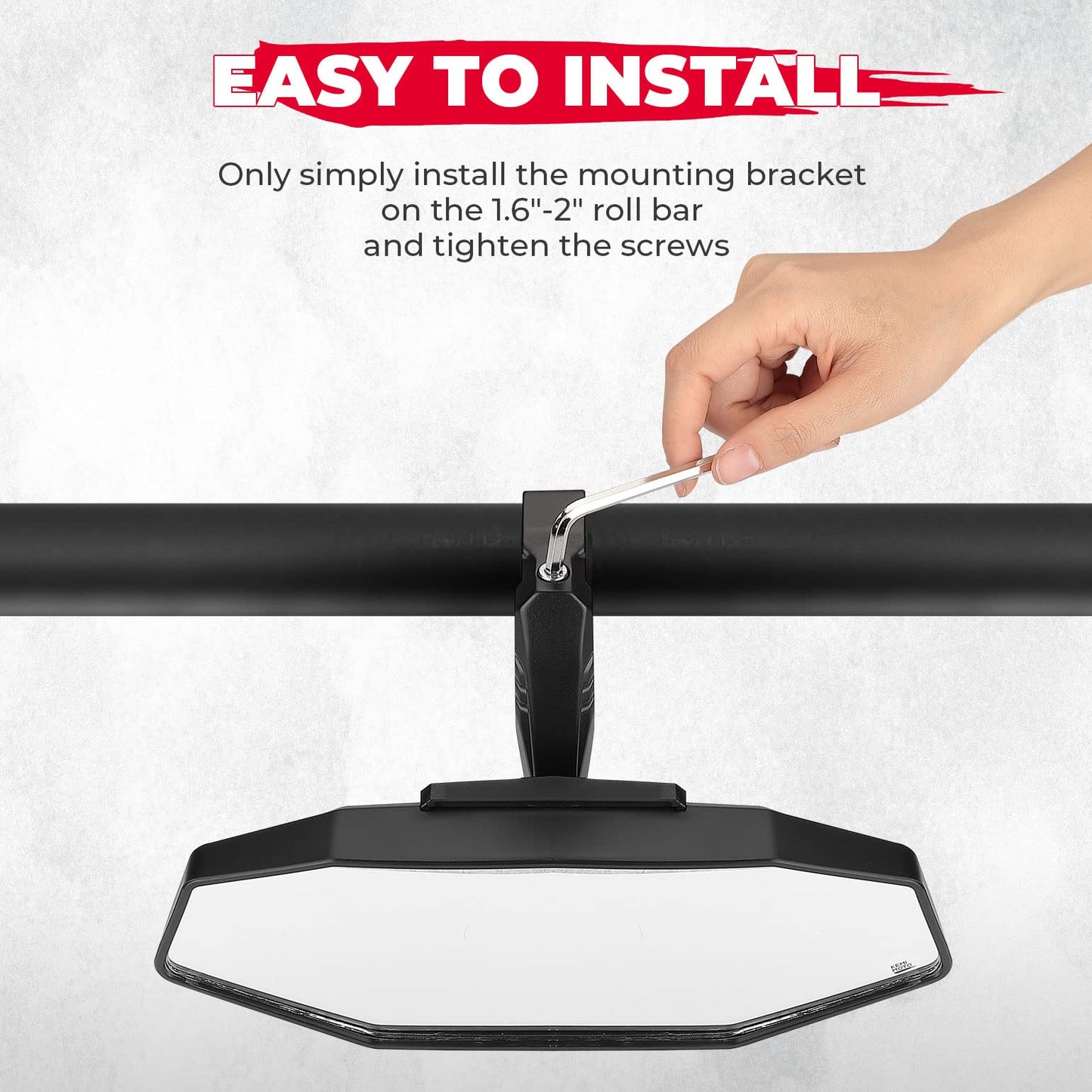 UTV Rear View Mirror Fit for 1.6"-2" Roll Bar Mount - Kemimoto