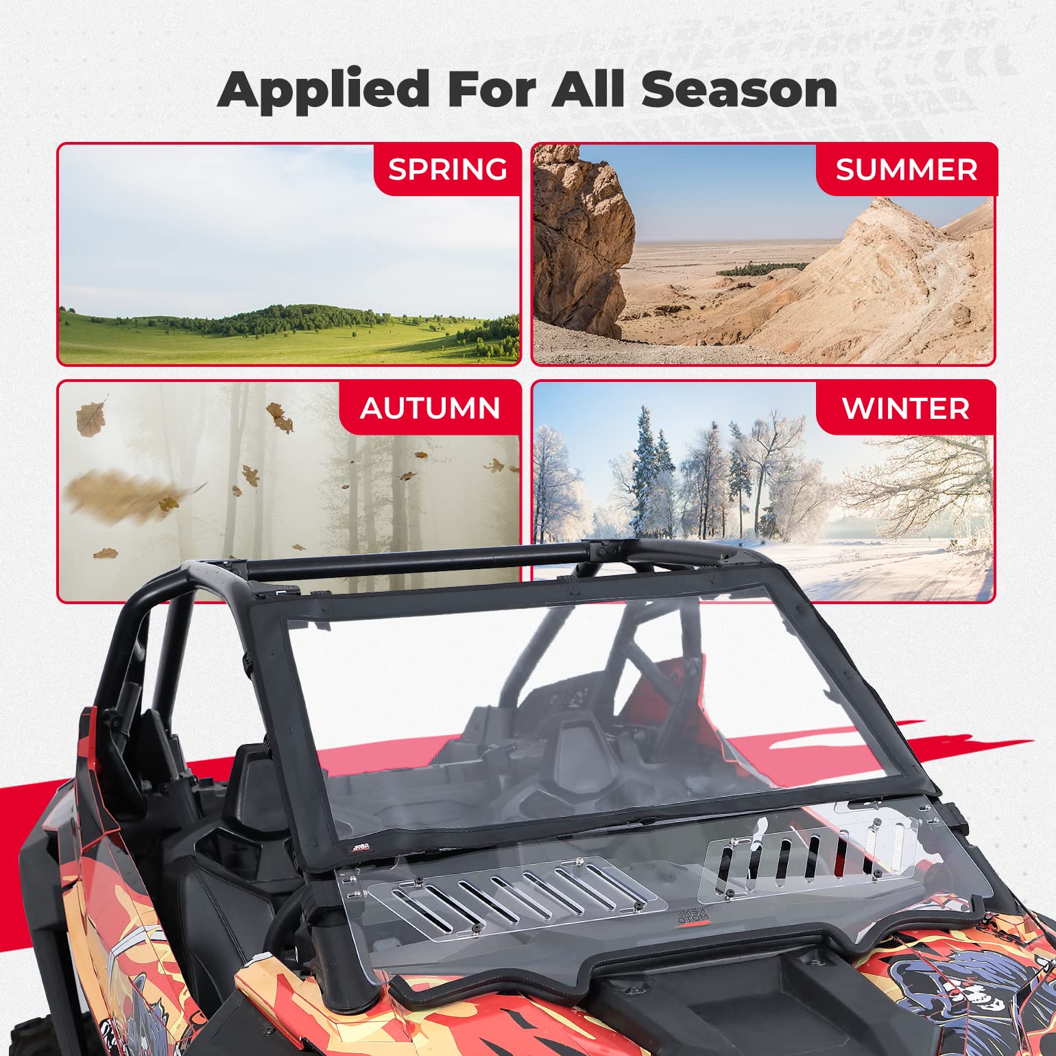 UTV Front Half Windshield PVC Fit Polaris RZR - Kemimoto