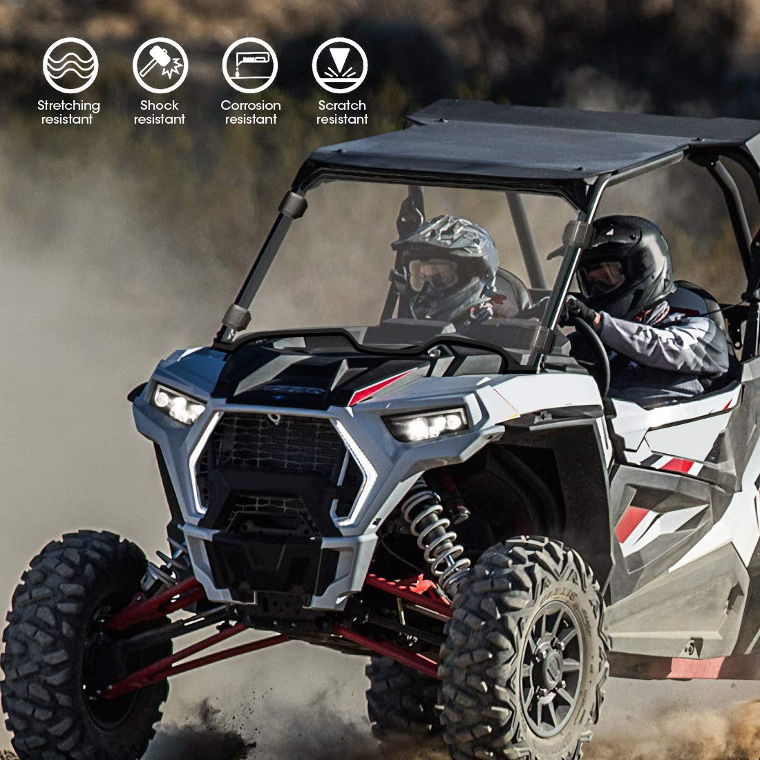 Front Full Windshield with 4 Black Clamps For Polaris RZR