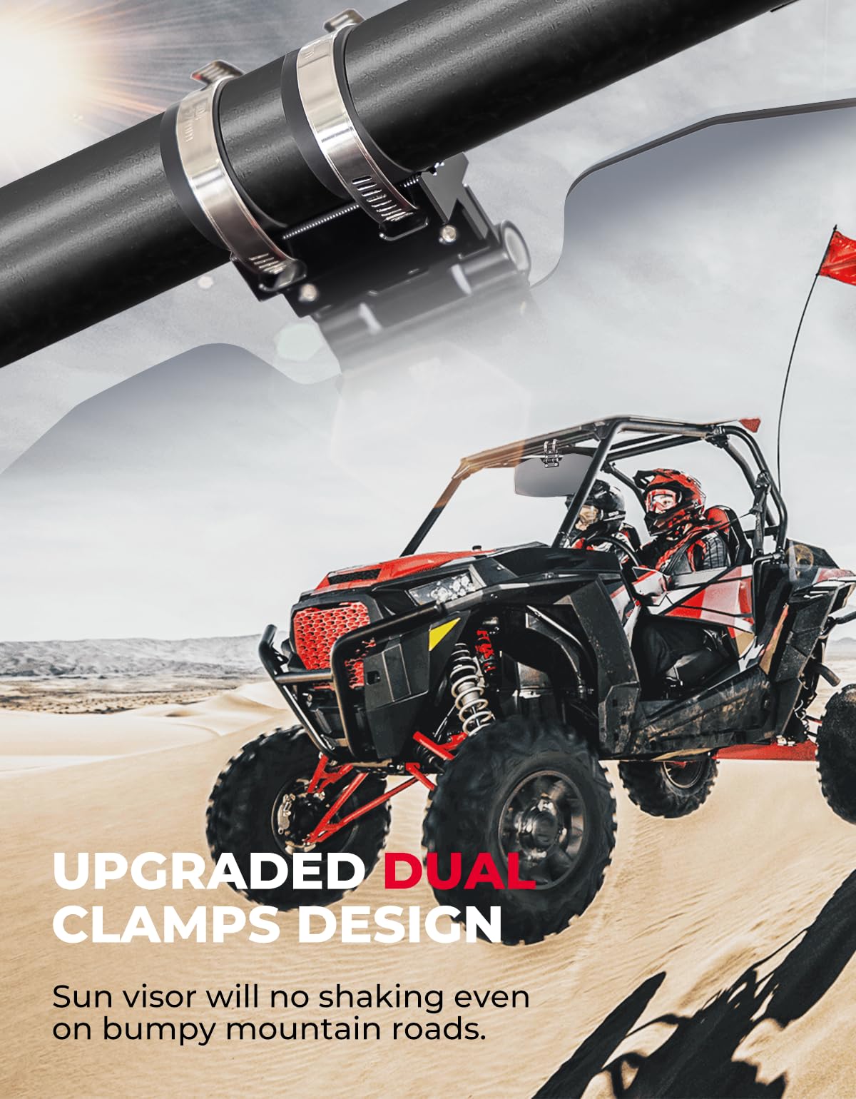 Oversized Upgraded UTV Sun Visor Mirror for 1.5¡±-2¡± Roll Bars - Kemimoto