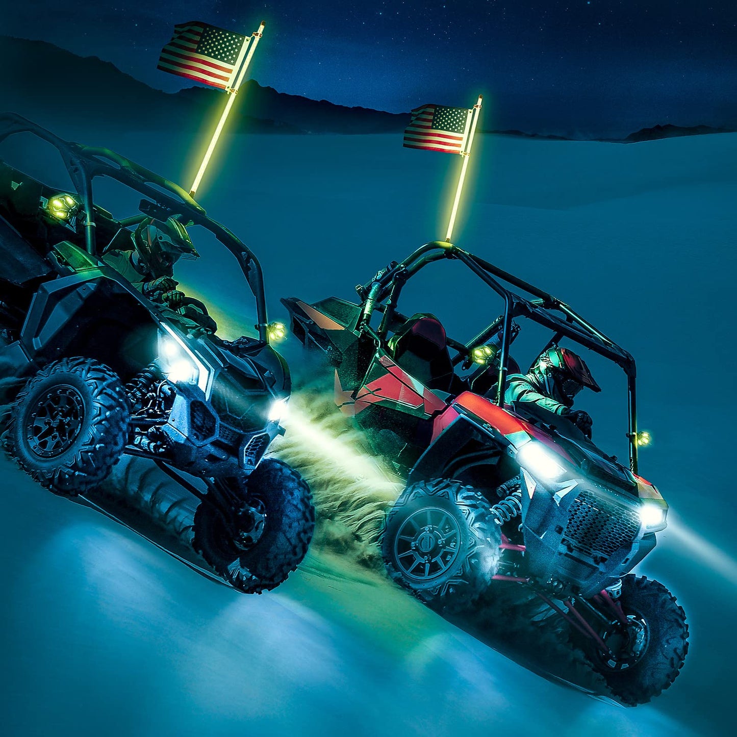 Aluminium RGB Lighted Side Mirrors Fit with Windshield for 1.6"-2" Roll Bar