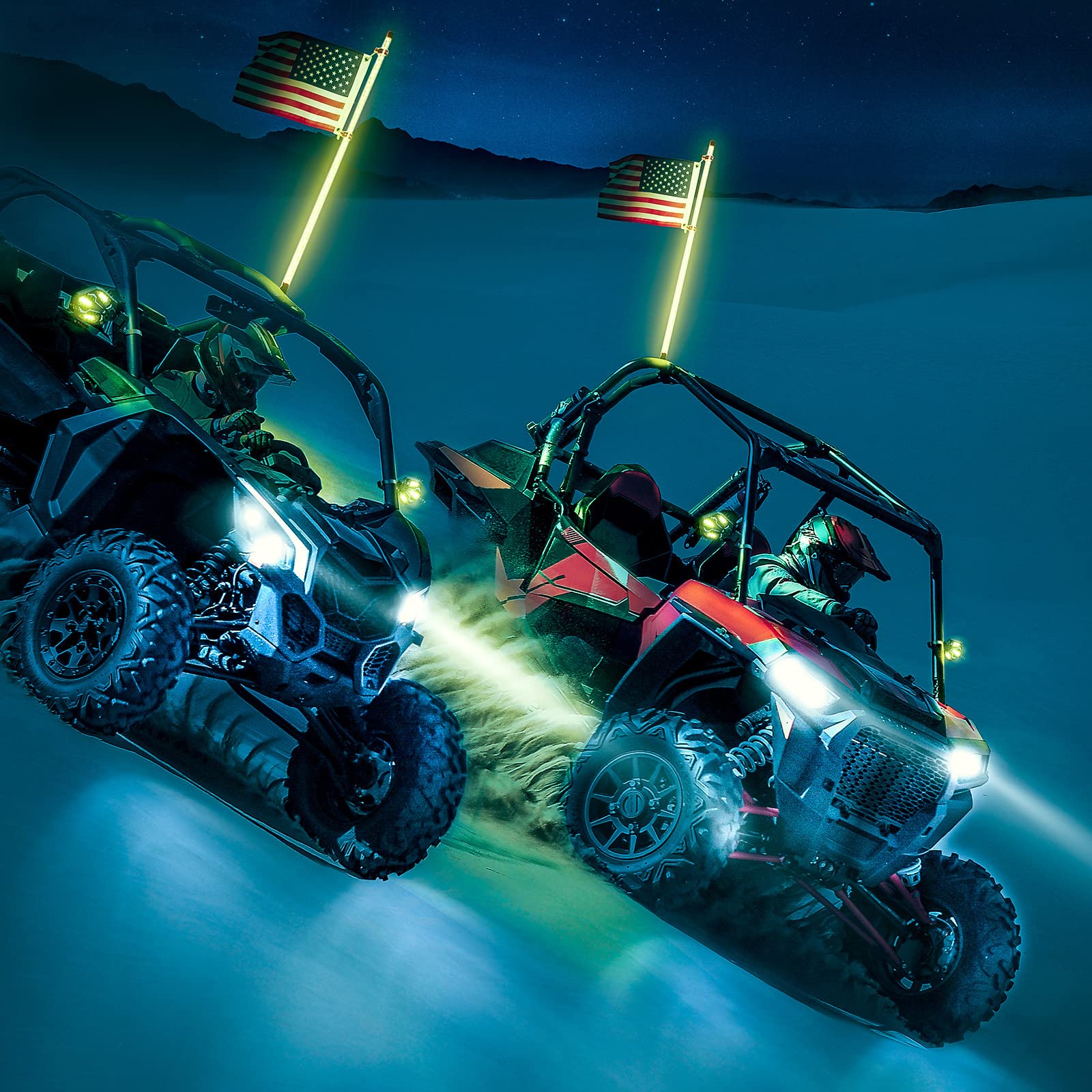 Aluminium RGB Lighted Side Mirrors Fit with Windshield for 1.6"-2" Roll Bar