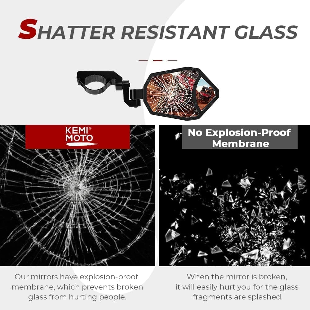 UTV 1.6"-2" Rear View Side Mirror fit can am maverick x3/Polaris RZR/Honda/kawasaki - Kemimoto